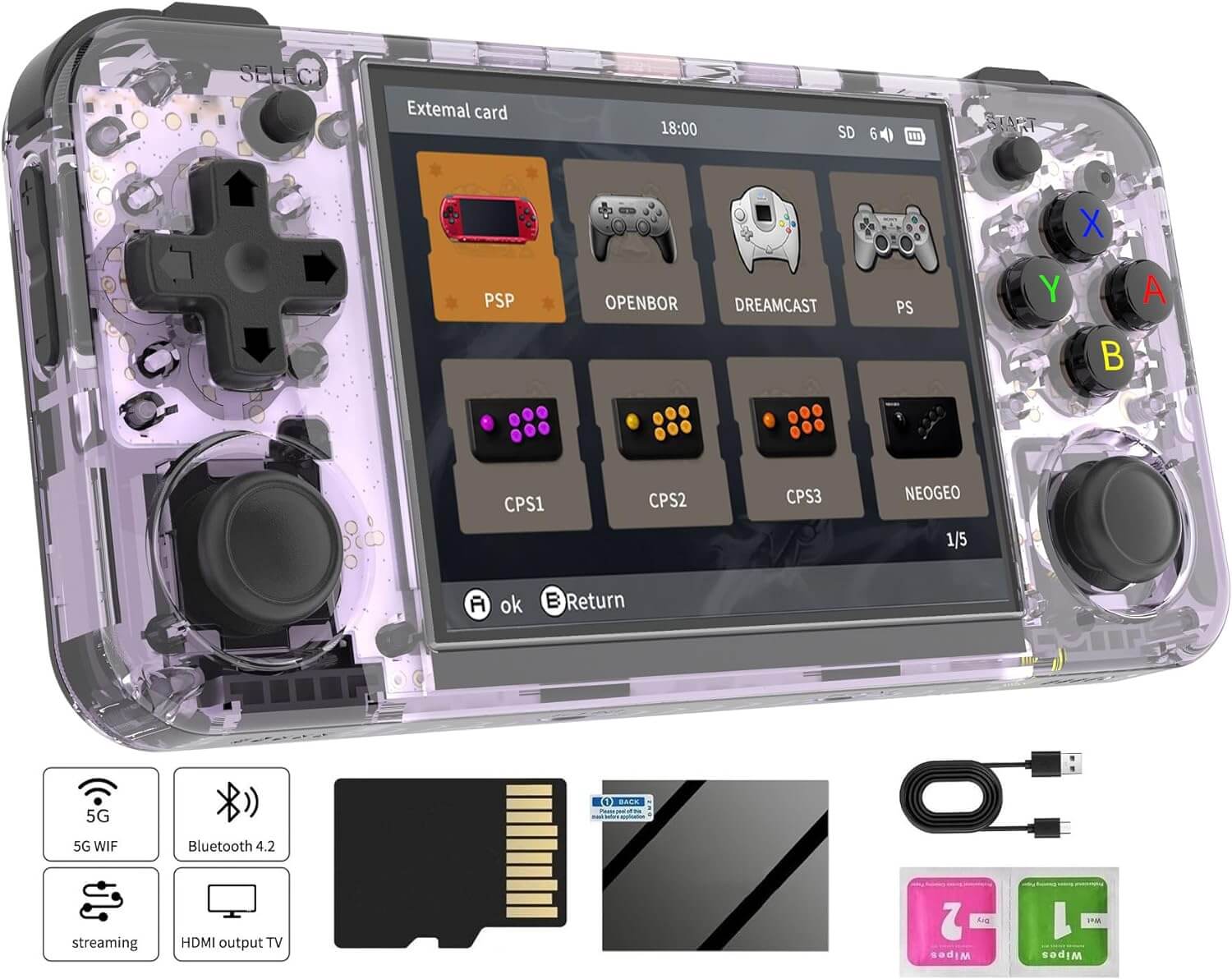 Anbernic RG35XX H Retro Handheld Game Console- Transparent Purple