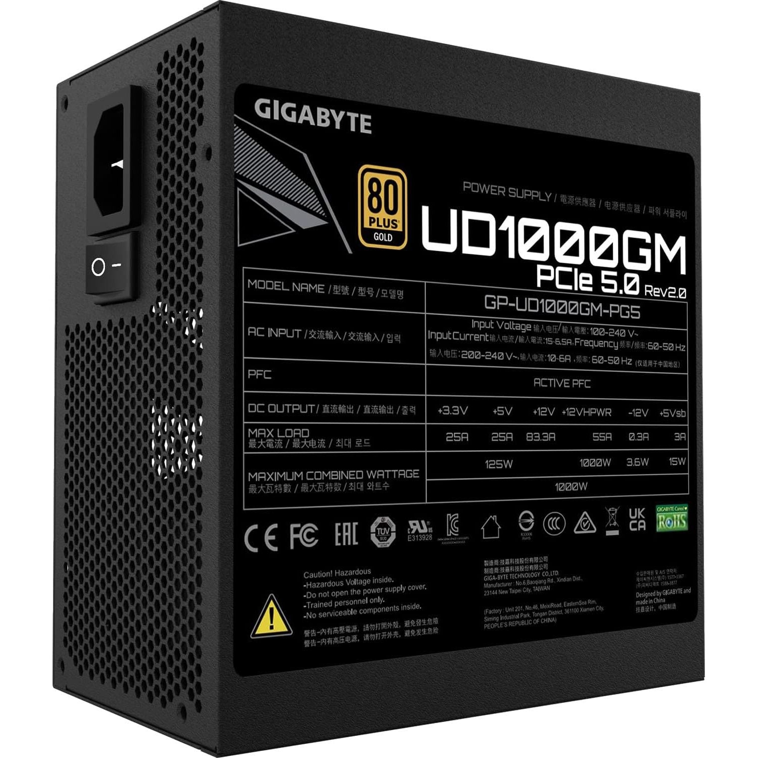 Gigabyte UD1000GM PG5 – 1000W 80 Plus Gold Fully Modular ATX 3.0 Power Supply