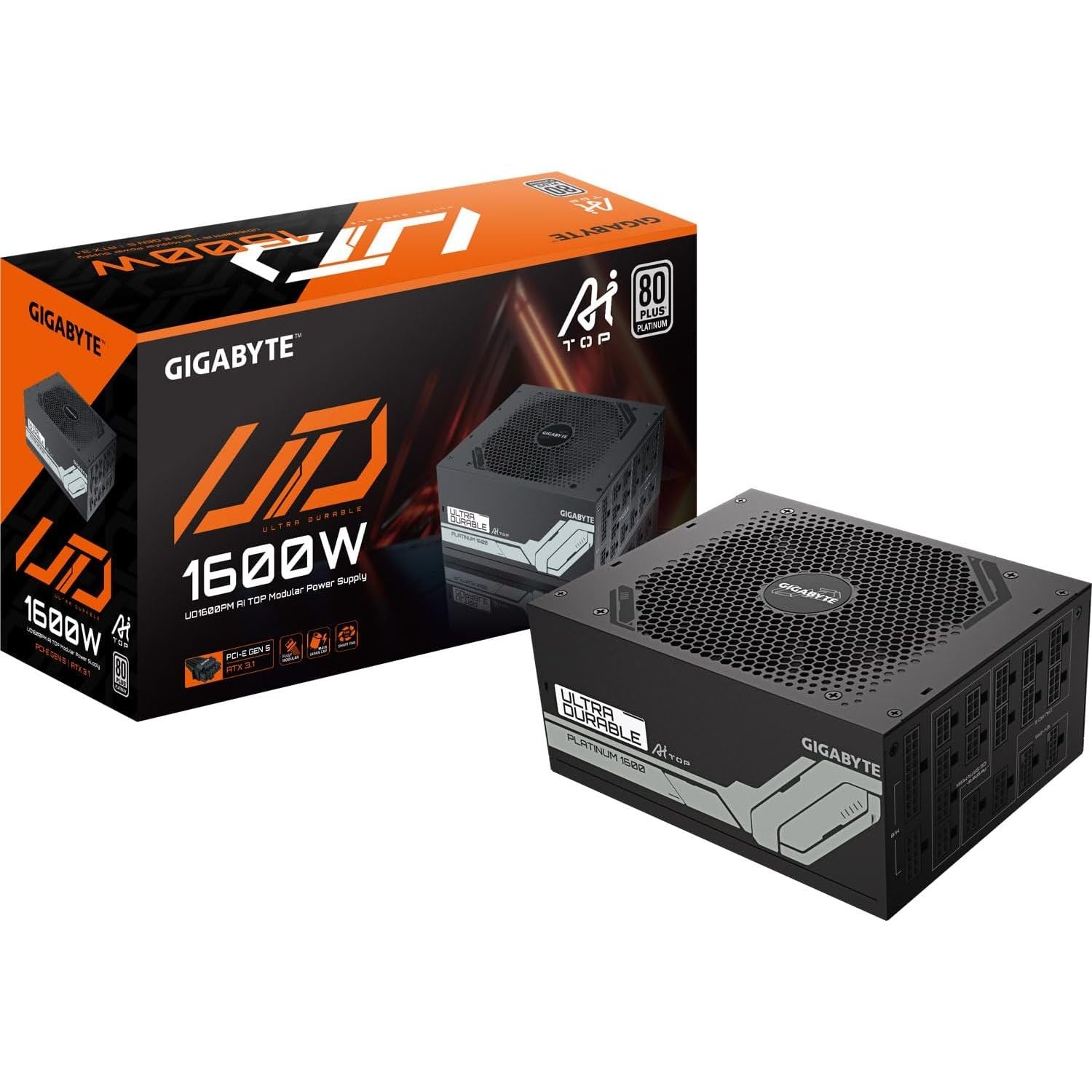 Gigabyte UD1600PM PG5 AI TOP 1600W Power Supply Unit – 80+ Platinum, Fully Modular, ATX 3.1, PCIe 5.0