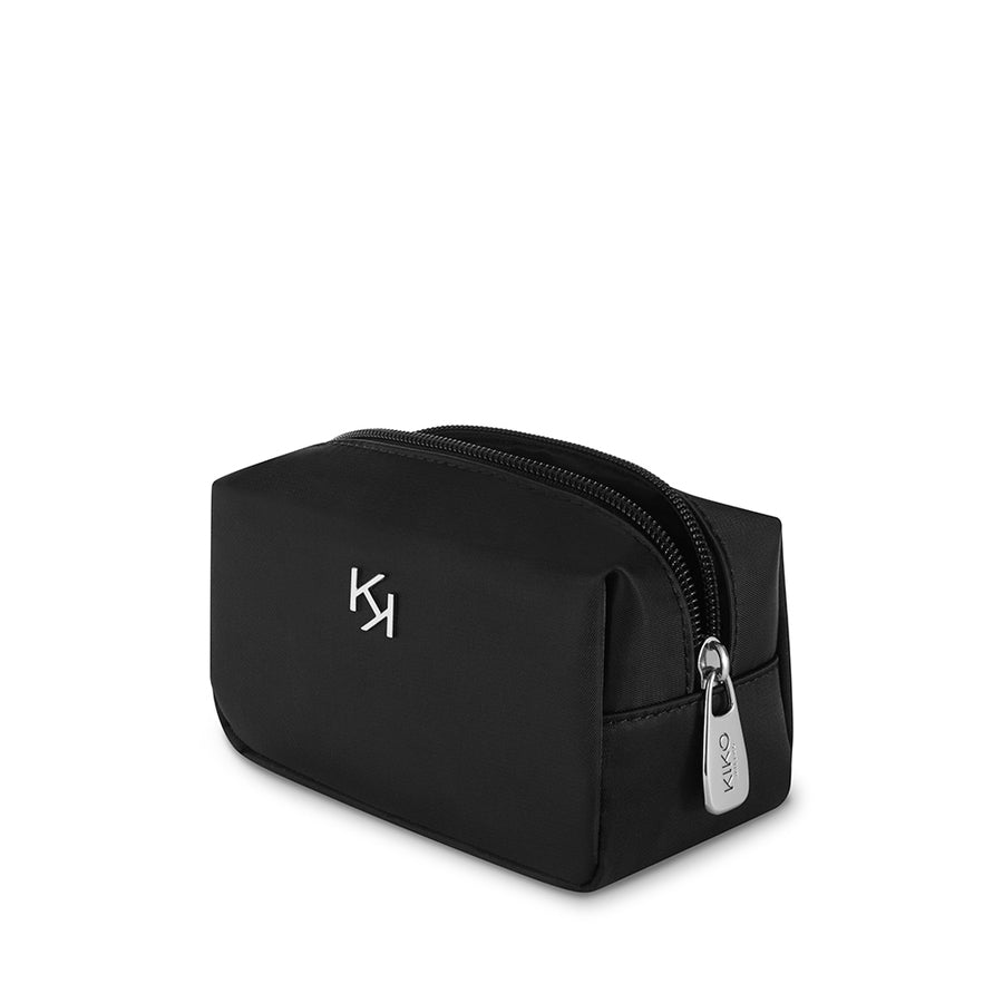 "Kiko Milano Small Black Nylon Beauty Case with Zipper and KK Charm"