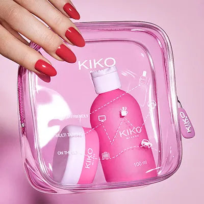 "KIKO Milano Pink Transparent Beauty Bag with Cosmetic Items Inside"