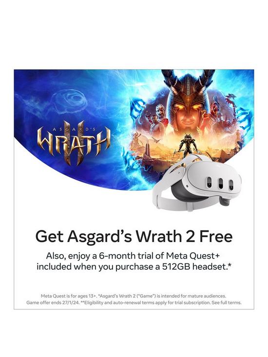 Meta Quest 3 VR headset with controller. Asgards Wrath 2 is free