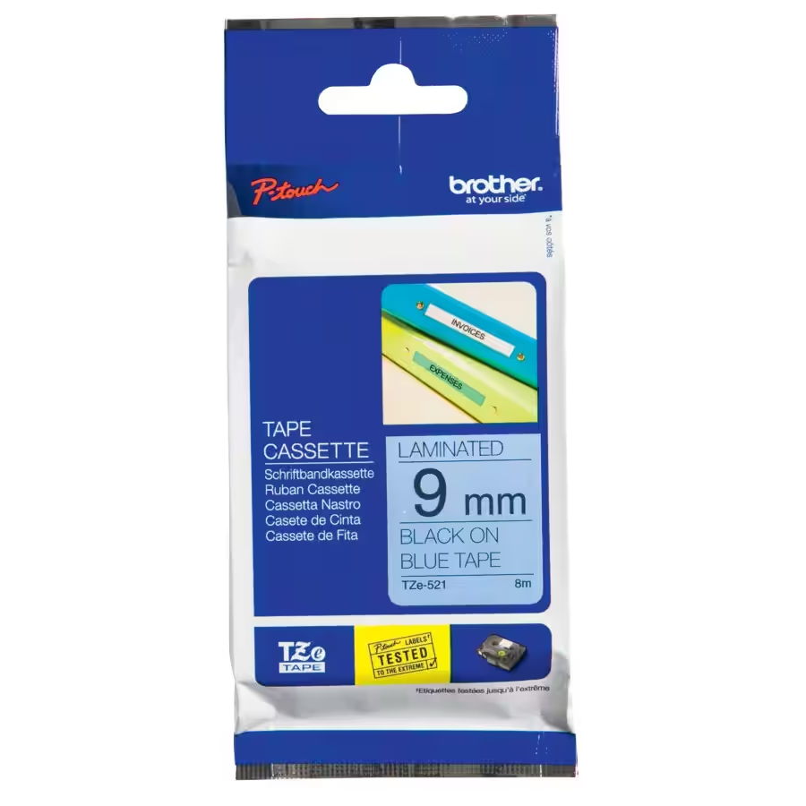 Brother TZE-521 Labelling Tape Adhesive Black on Blue 9 mm (W) x 8 m (L)