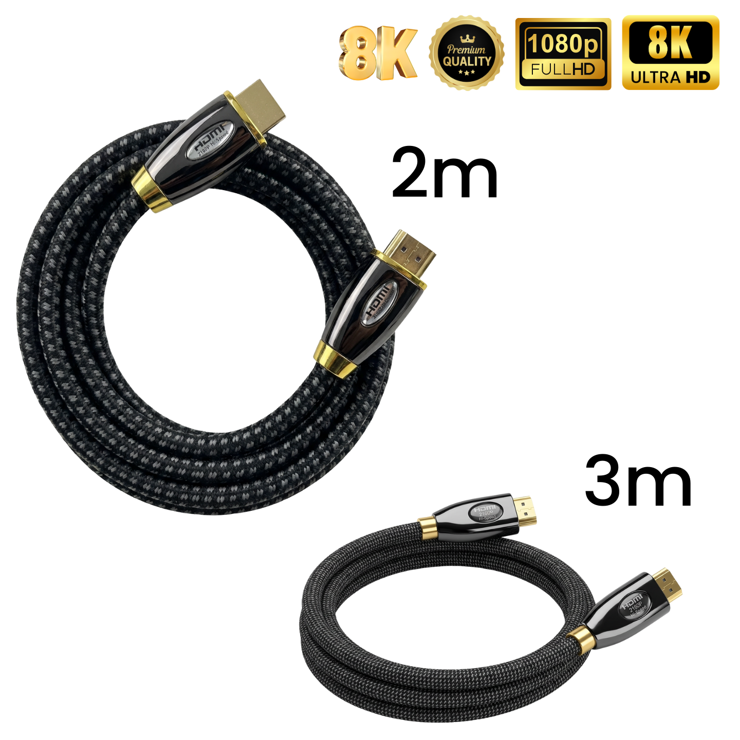 IBRA 8K HDMI Cable 2.1 – Ultra High Speed Gold-Plated Lead (2m / 3m)