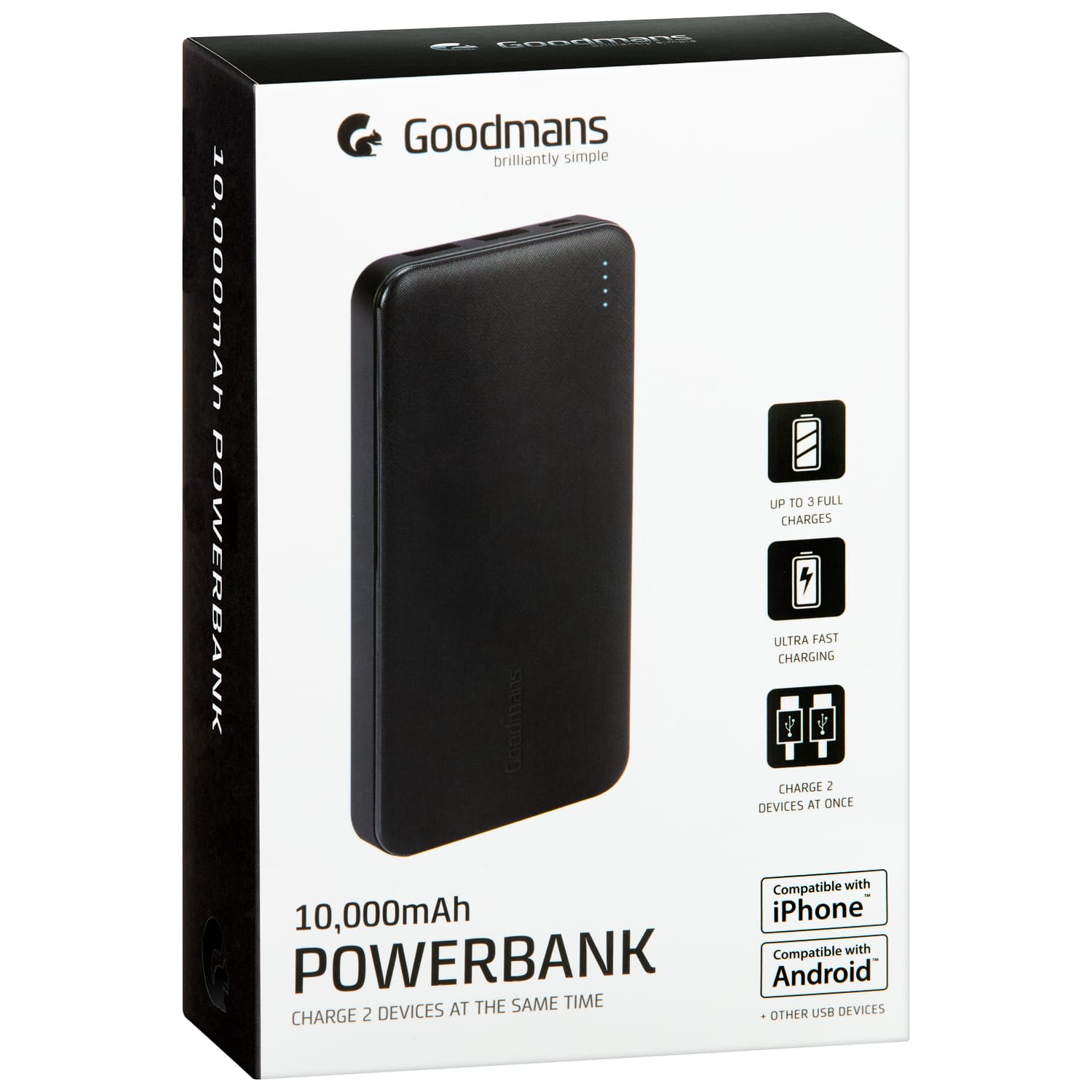 Goodmans 10000mAh Power Bank – Ultra Fast Charging