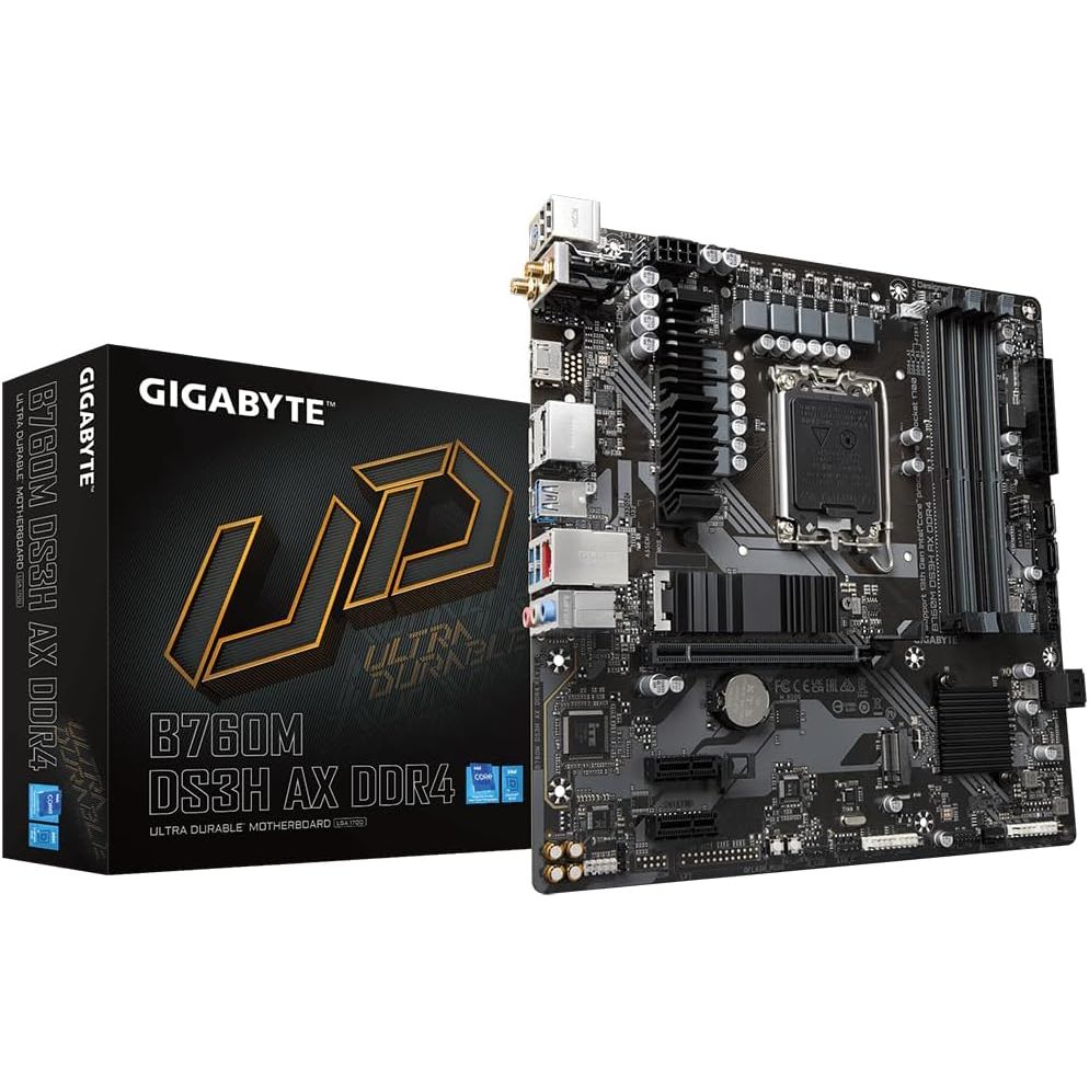 Gigabyte B760M DS3H AX DDR4 Motherboard – Micro-ATX, Wi-Fi 6E, LGA 1700