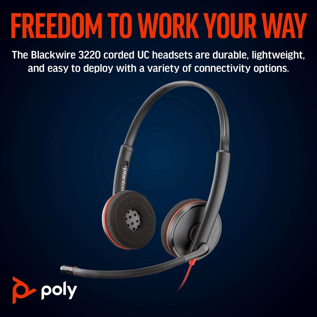 POLY Blackwire 3220 Stereo USB-C Headset +USB-C/A Adapter