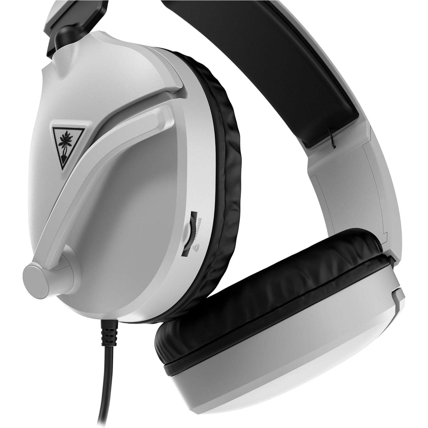 Close-up of Turtle Beach Recon 70 White Gaming Headset’s high-sensitivity flip-to-mute microphone