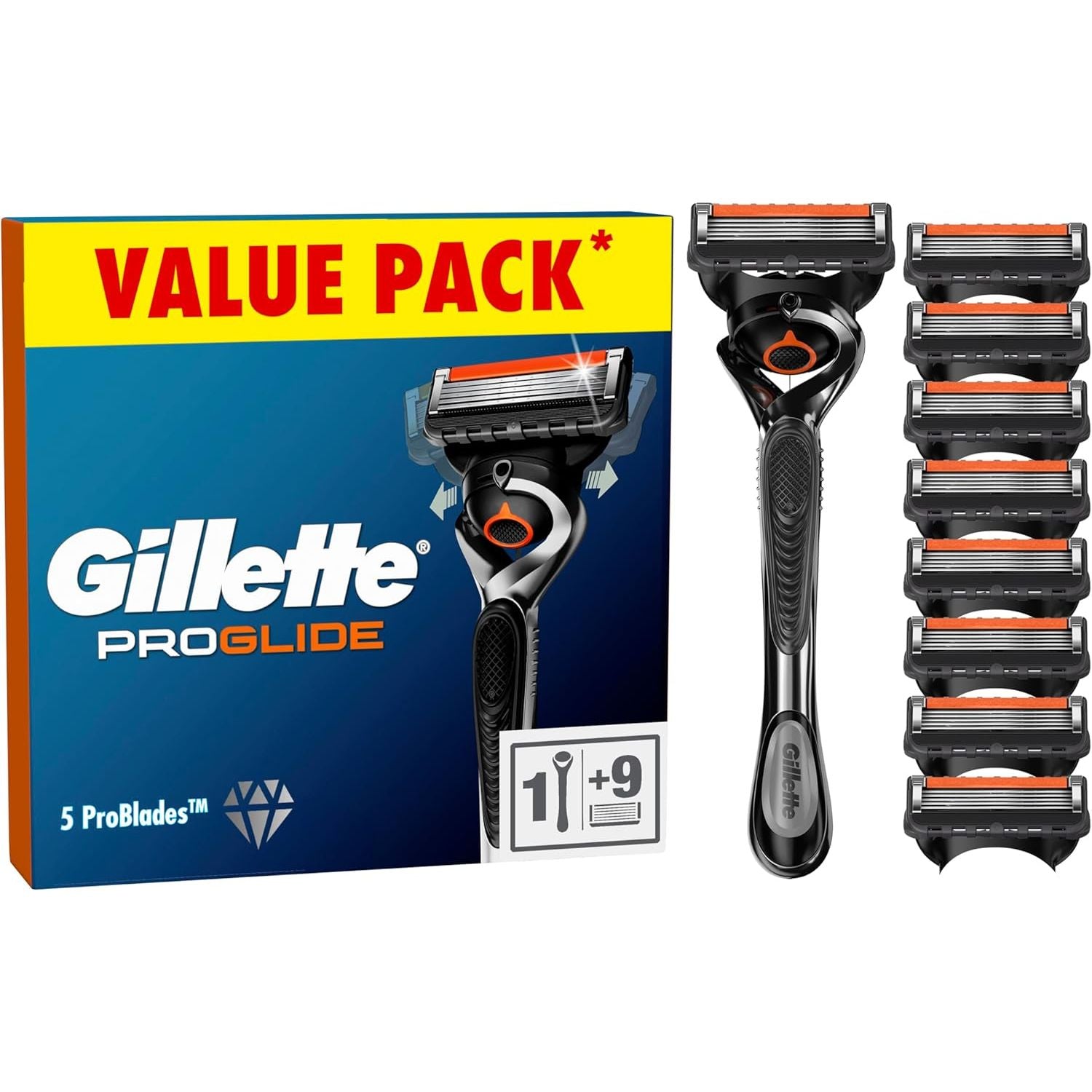 Gillette ProGlide Razor with Flexiball Tech | 9 Refill Blades - Amar