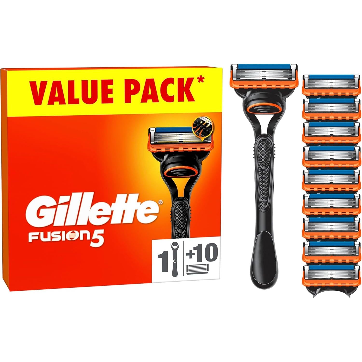 Gillette Fusion5 Men's Razor + 10 Razor Blade Refills with Precision Trimmer - Amar