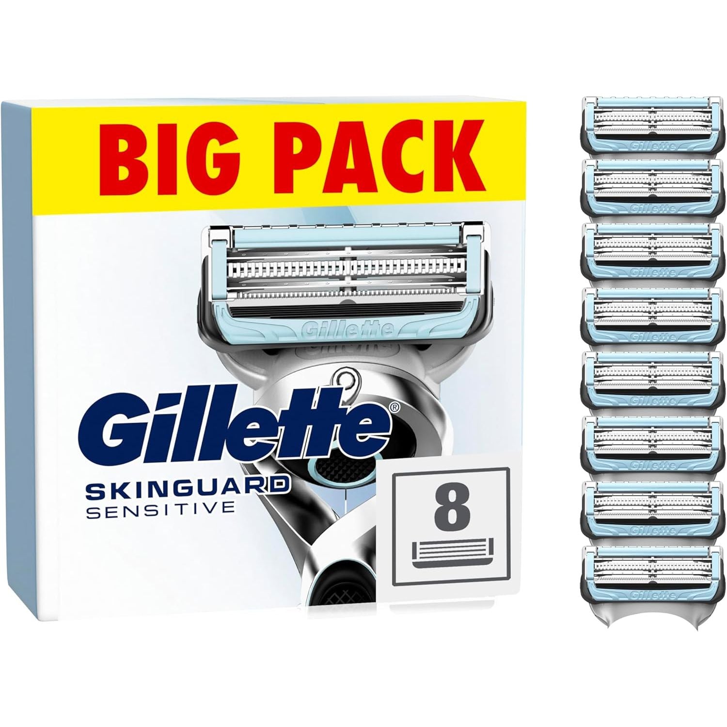 Gillette SkinGuard Sensitive Razor Blades for Men with Precision Trimmer, Pack of 8 Refill Blades - Amar