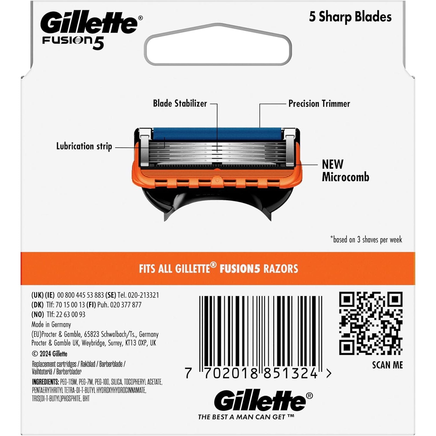 Gillette Fusion5 Razor Blades Men, Pack of 8 Razor Blade Refills - Amar