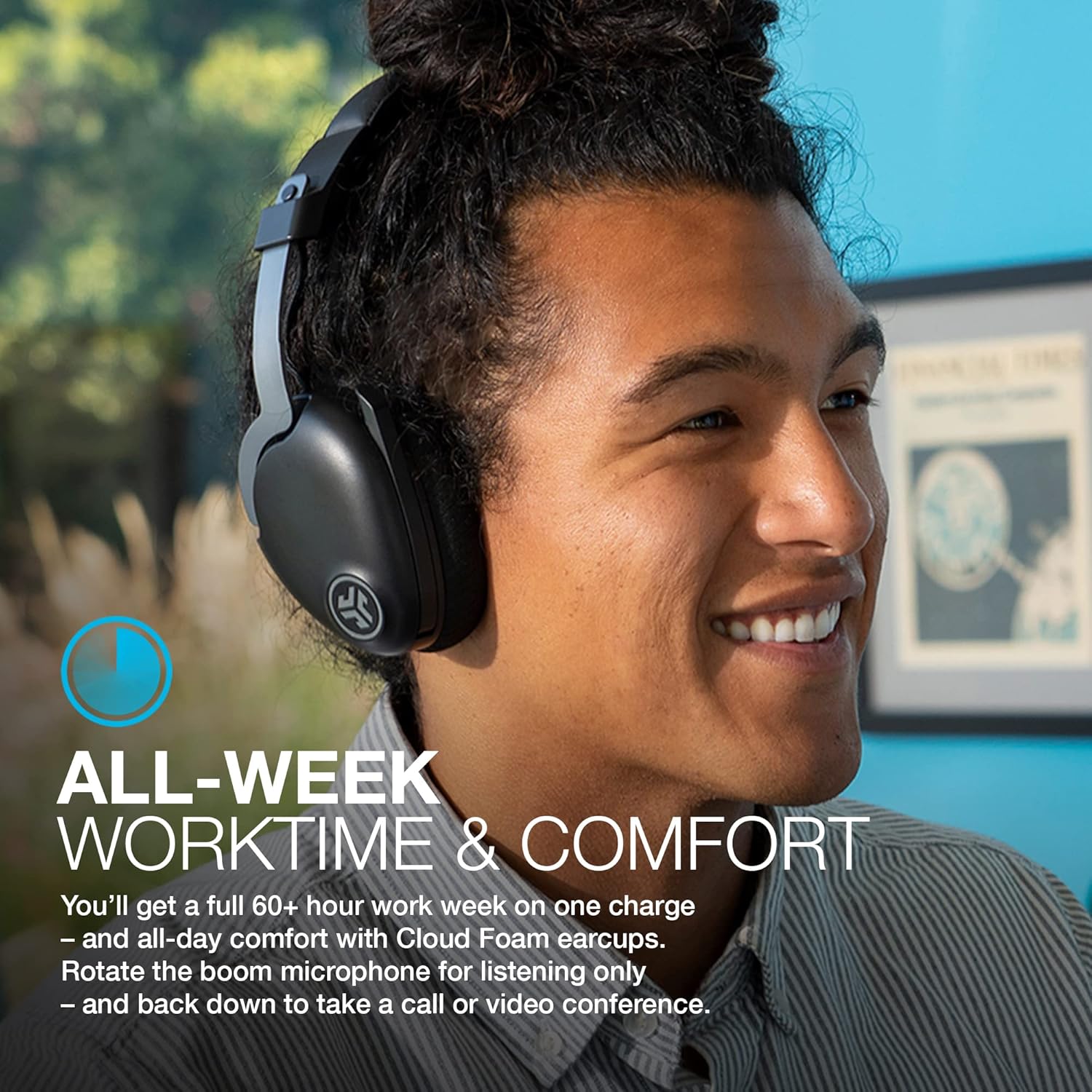 JLab JBuds Work Wireless Headset with Microphone - Over-Ear Bluetooth Headphones - Amar