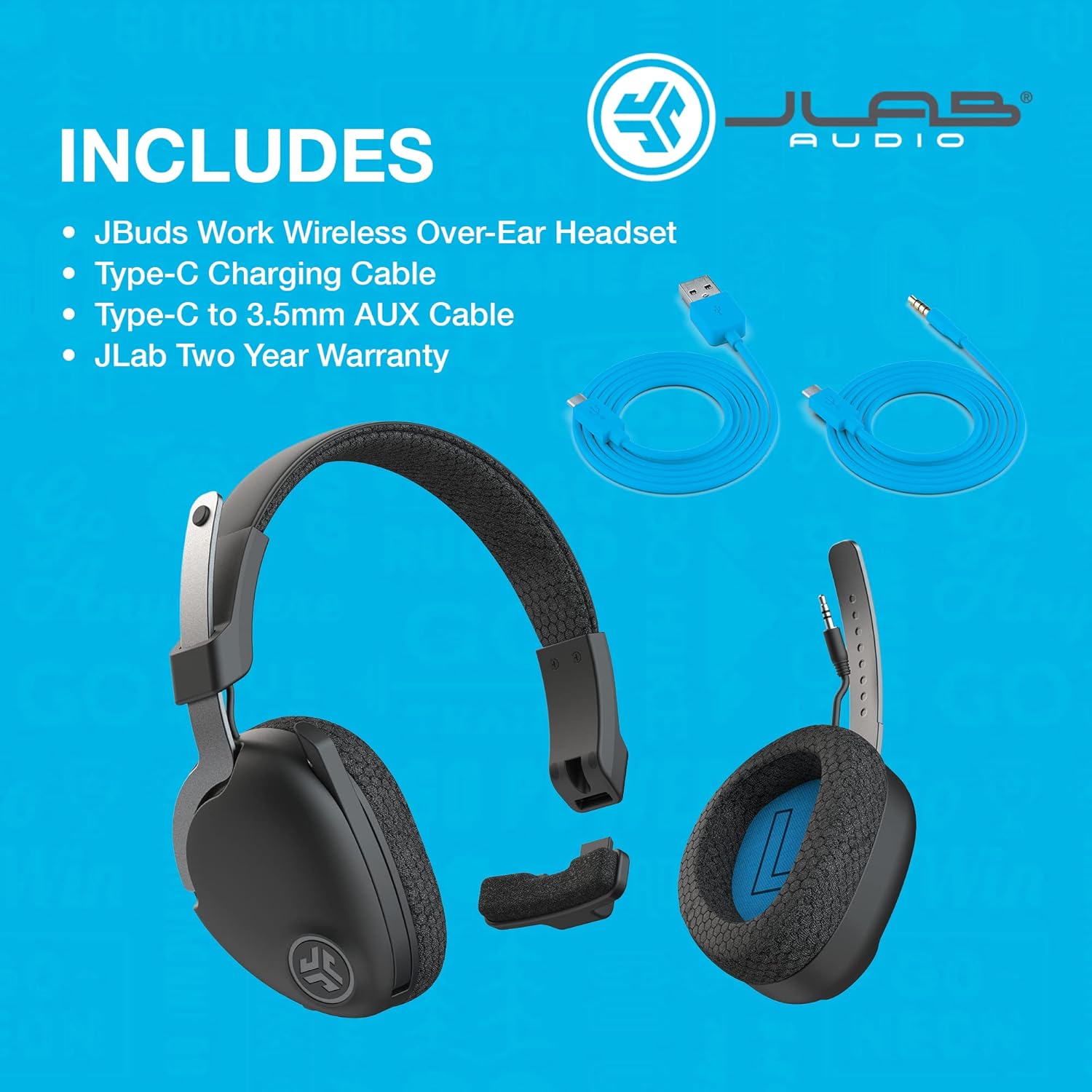 JLab JBuds Work Wireless Headset with Microphone - Over-Ear Bluetooth Headphones - Amar