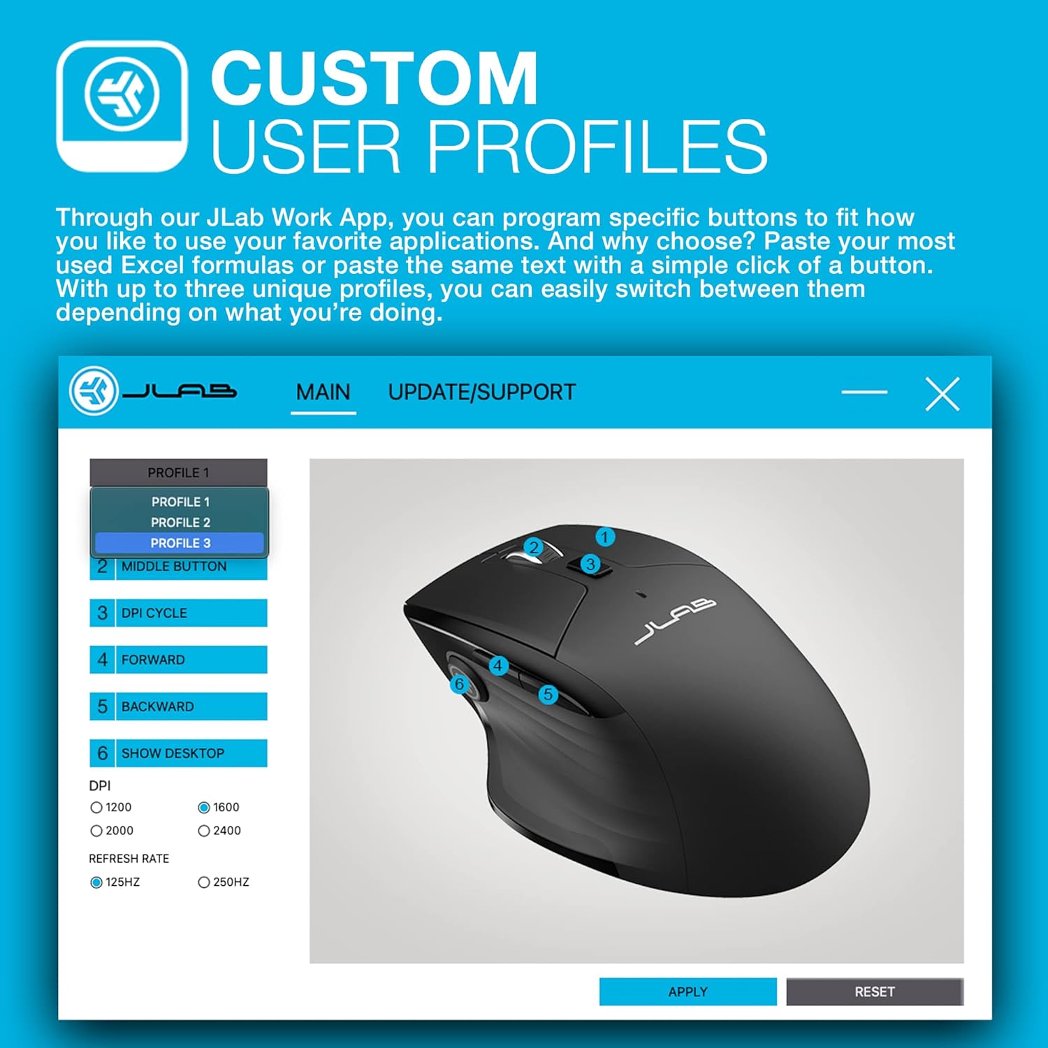 JLab JBuds mouse Right-hand Bluetooth + USB Type-A Optical 2400 DPI - Amar