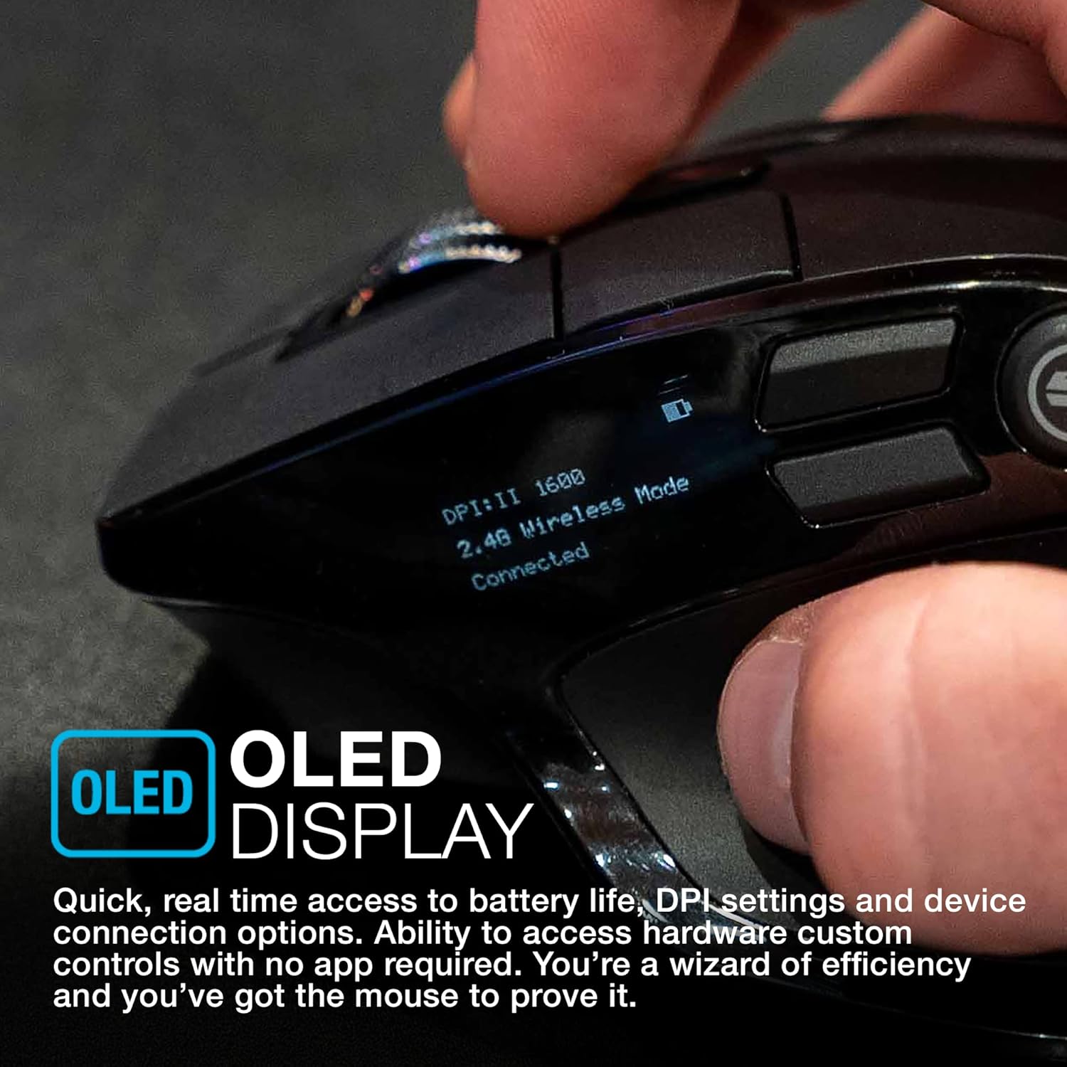 JLAB Epic Multi-Device Wireless Ergonomic Mouse - Bluetooth & 2.4GHz, Rechargeable Battery, OLED Display - Amar