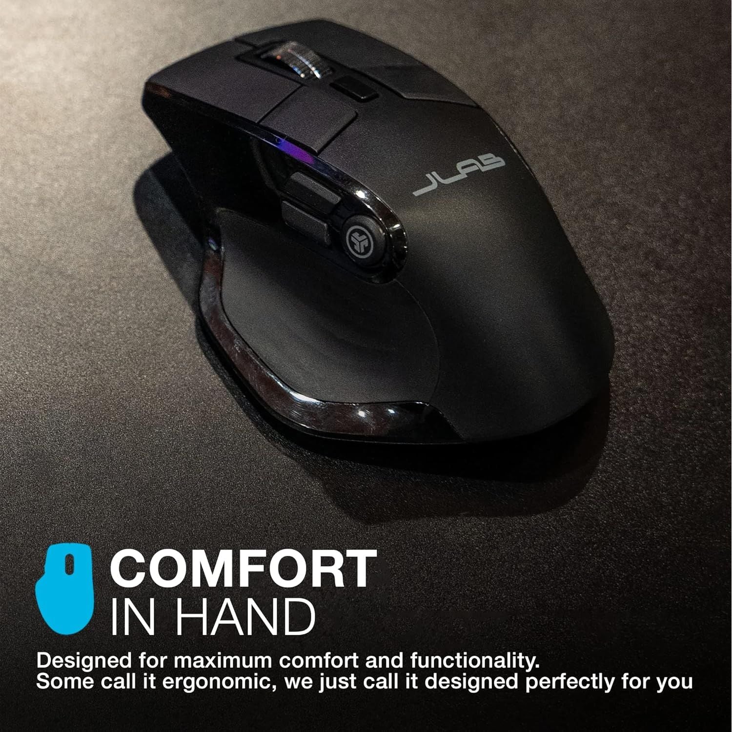 JLAB Epic Multi-Device Wireless Ergonomic Mouse - Bluetooth & 2.4GHz, Rechargeable Battery, OLED Display - Amar