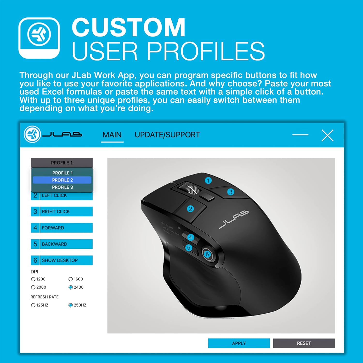 JLAB Epic Multi-Device Wireless Ergonomic Mouse - Bluetooth & 2.4GHz, Rechargeable Battery, OLED Display - Amar