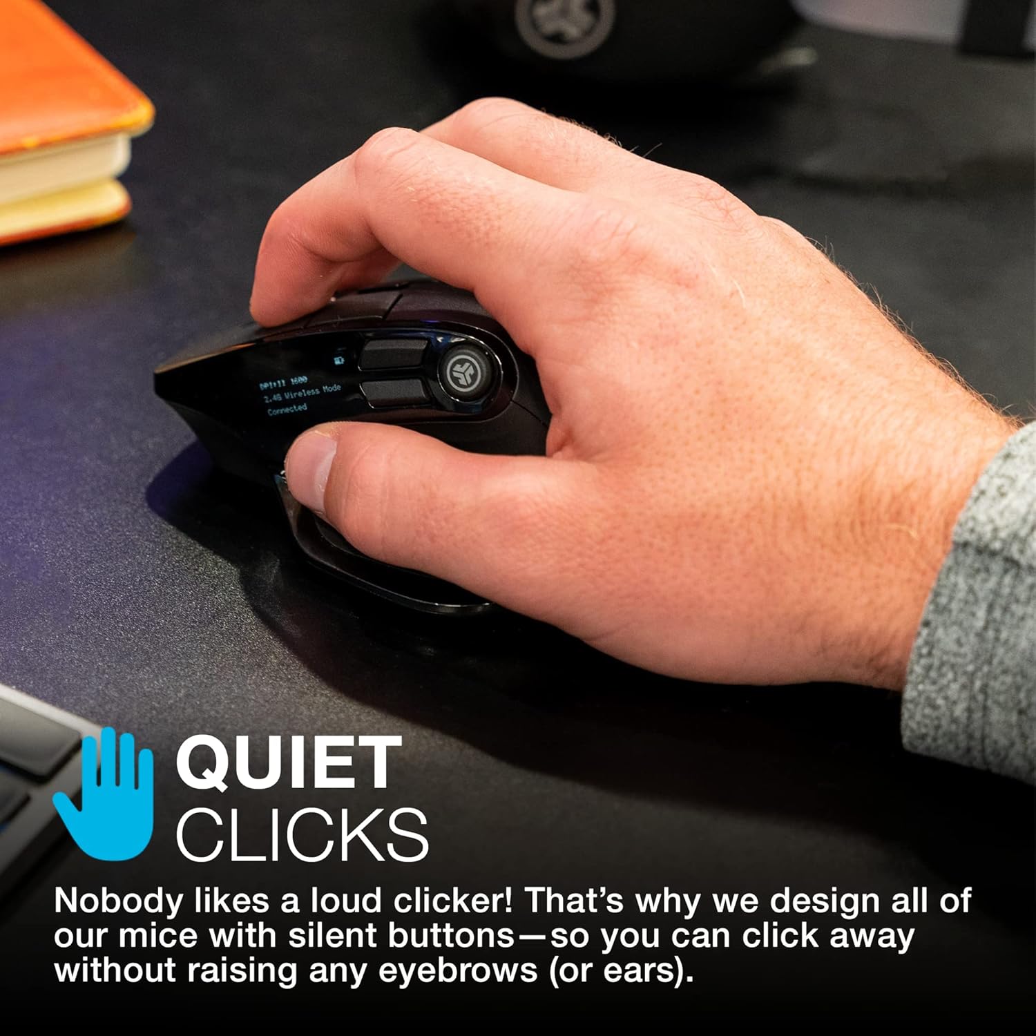 JLAB Epic Multi-Device Wireless Ergonomic Mouse - Bluetooth & 2.4GHz, Rechargeable Battery, OLED Display - Amar