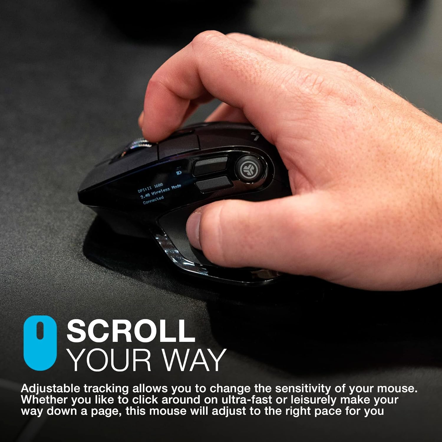 JLAB Epic Multi-Device Wireless Ergonomic Mouse - Bluetooth & 2.4GHz, Rechargeable Battery, OLED Display - Amar