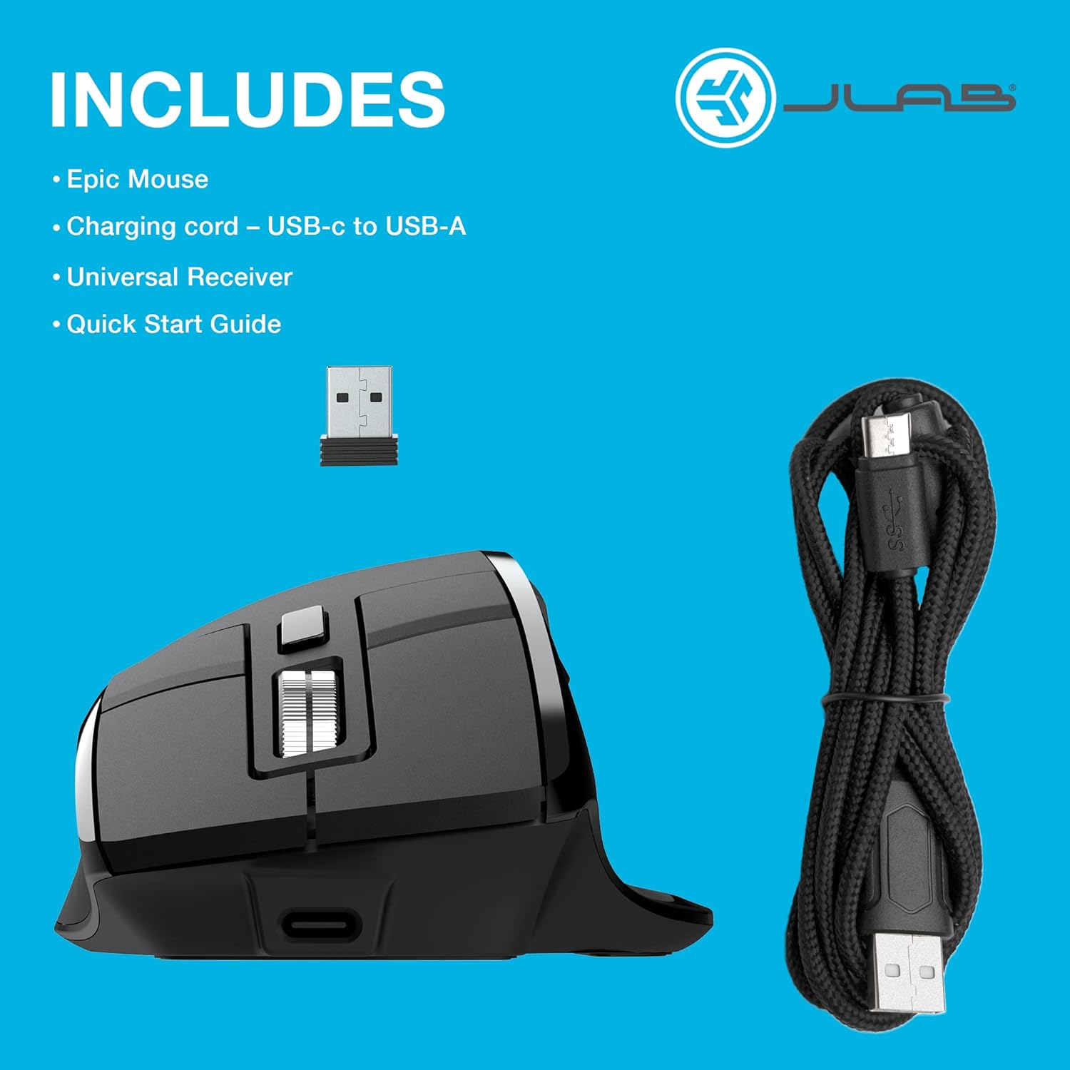 JLAB Epic Multi-Device Wireless Ergonomic Mouse - Bluetooth & 2.4GHz, Rechargeable Battery, OLED Display - Amar