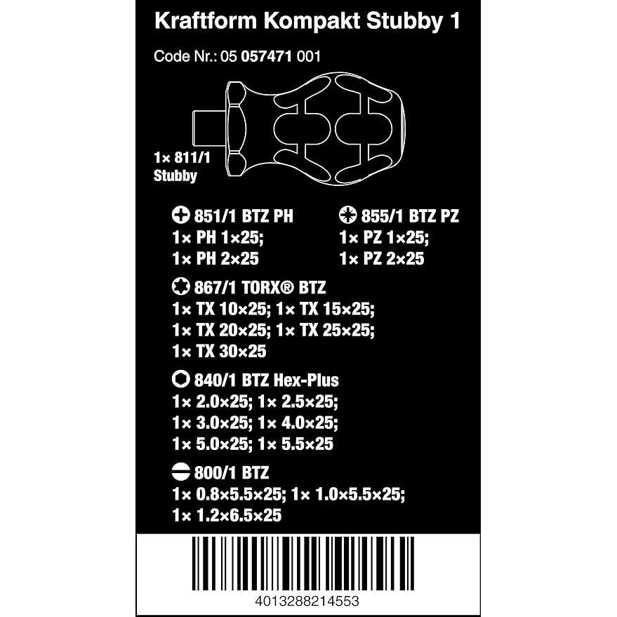 Wera Kraftform Kompakt Stubby 1, 19 Pieces, 05057471001 - Amar.co.uk