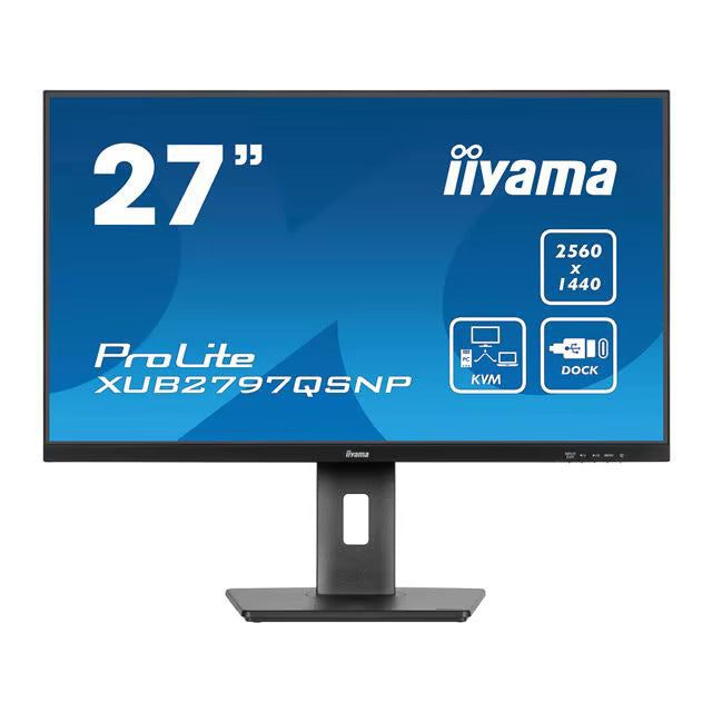 iiyama XUB2797QSNP-B1 27" QHD IPS USB-C Monitor | 96W Charging, KVM, 1ms, Height Adjustable, RJ45, HDMI, DP - Amar