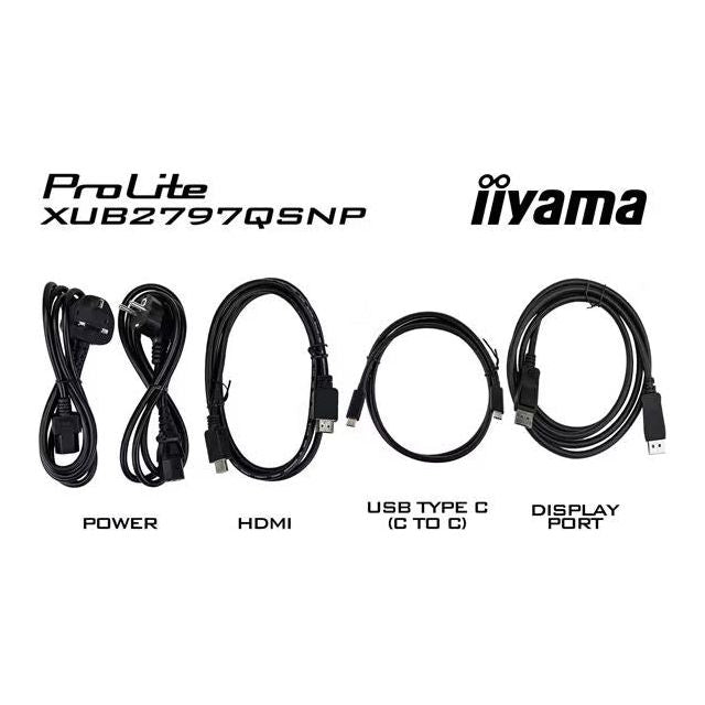 iiyama XUB2797QSNP-B1 27" QHD IPS USB-C Monitor | 96W Charging, KVM, 1ms, Height Adjustable, RJ45, HDMI, DP - Amar