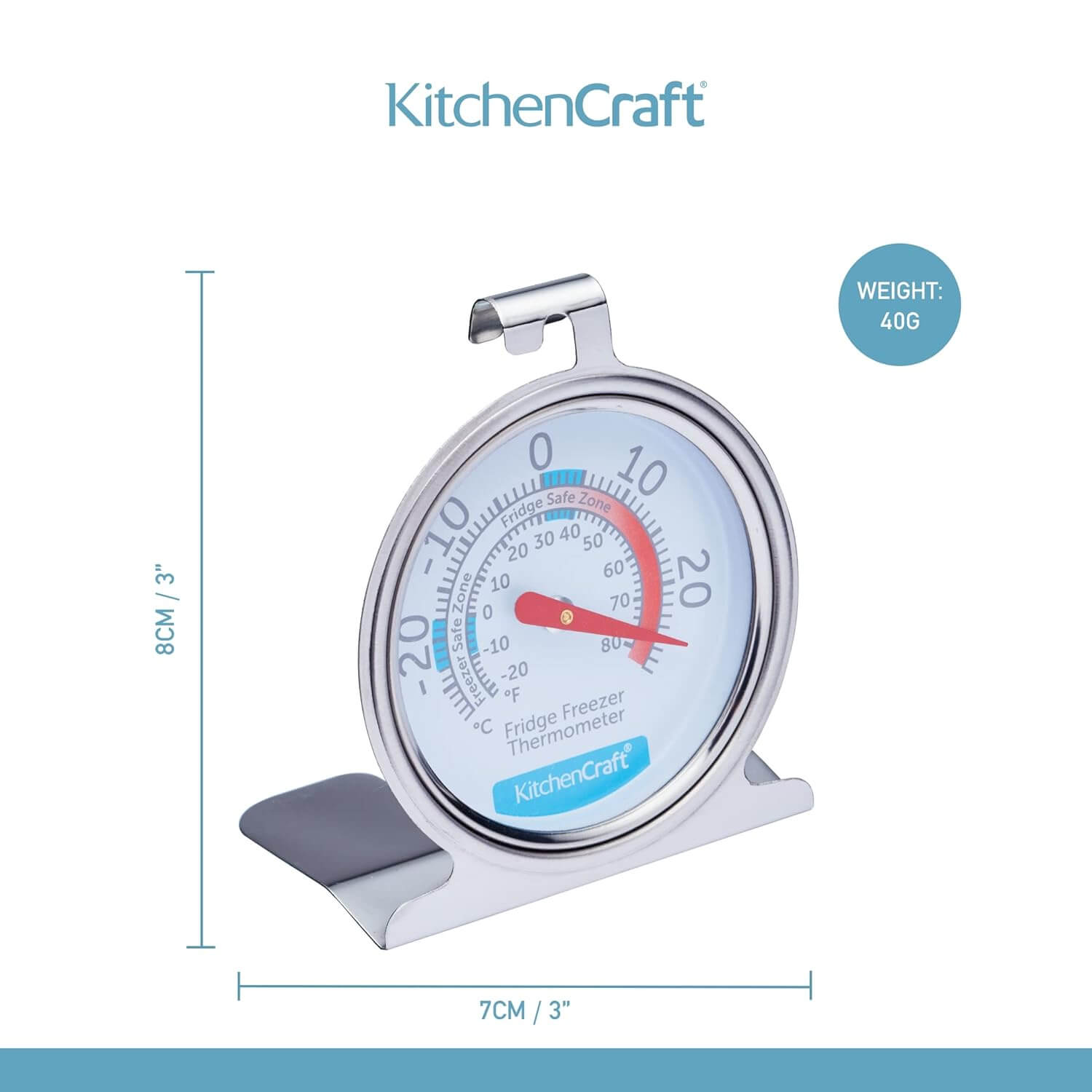 Kitchencraft Fridge Freezer Thermometer with Min Max Temperature Guide, Clear Di