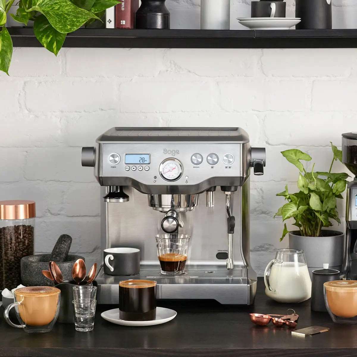 Sage The Dual Boiler Espresso Coffee Machine featuring a powerful steam wand for milk frothing and latte art