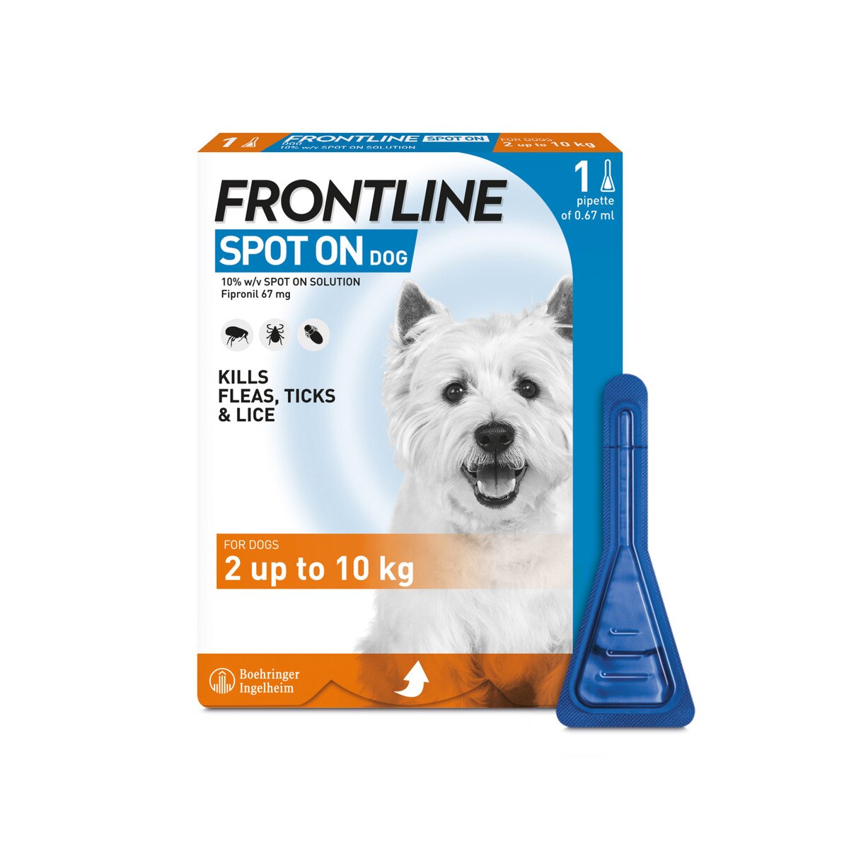 FRONTLINE Spot On Small Dogs 2-10kg Flea & Tick Treatment 1 Pipette