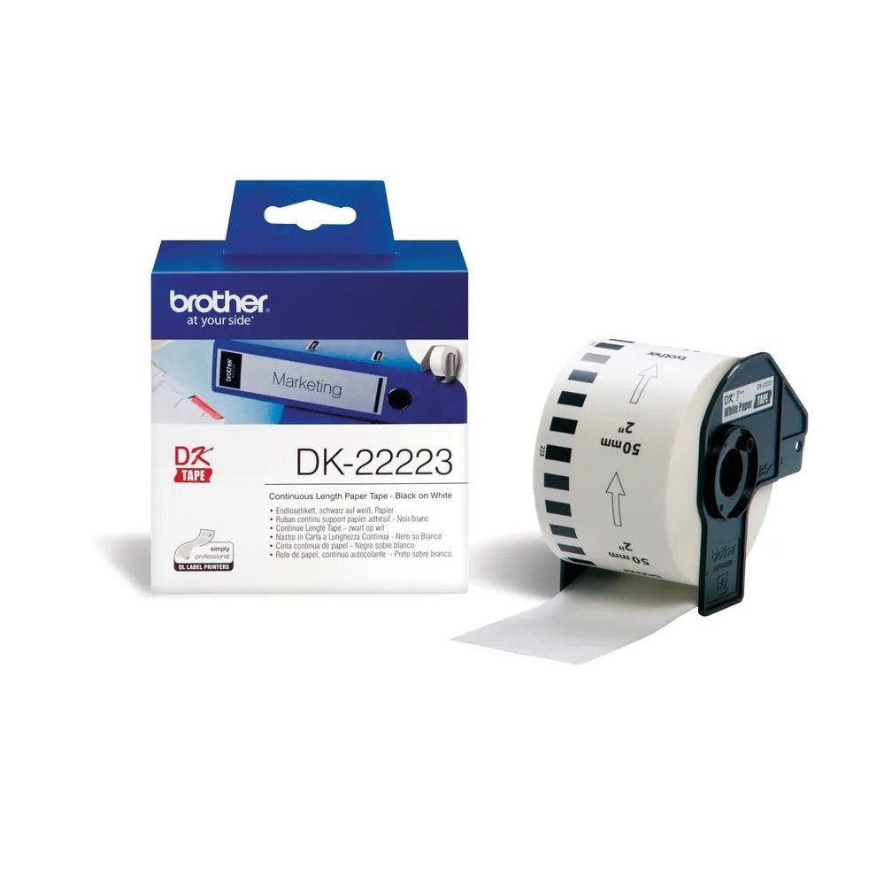 Brother DK-22223 Continuous Paper Label Roll – Black on White (50 mm × 30 m)