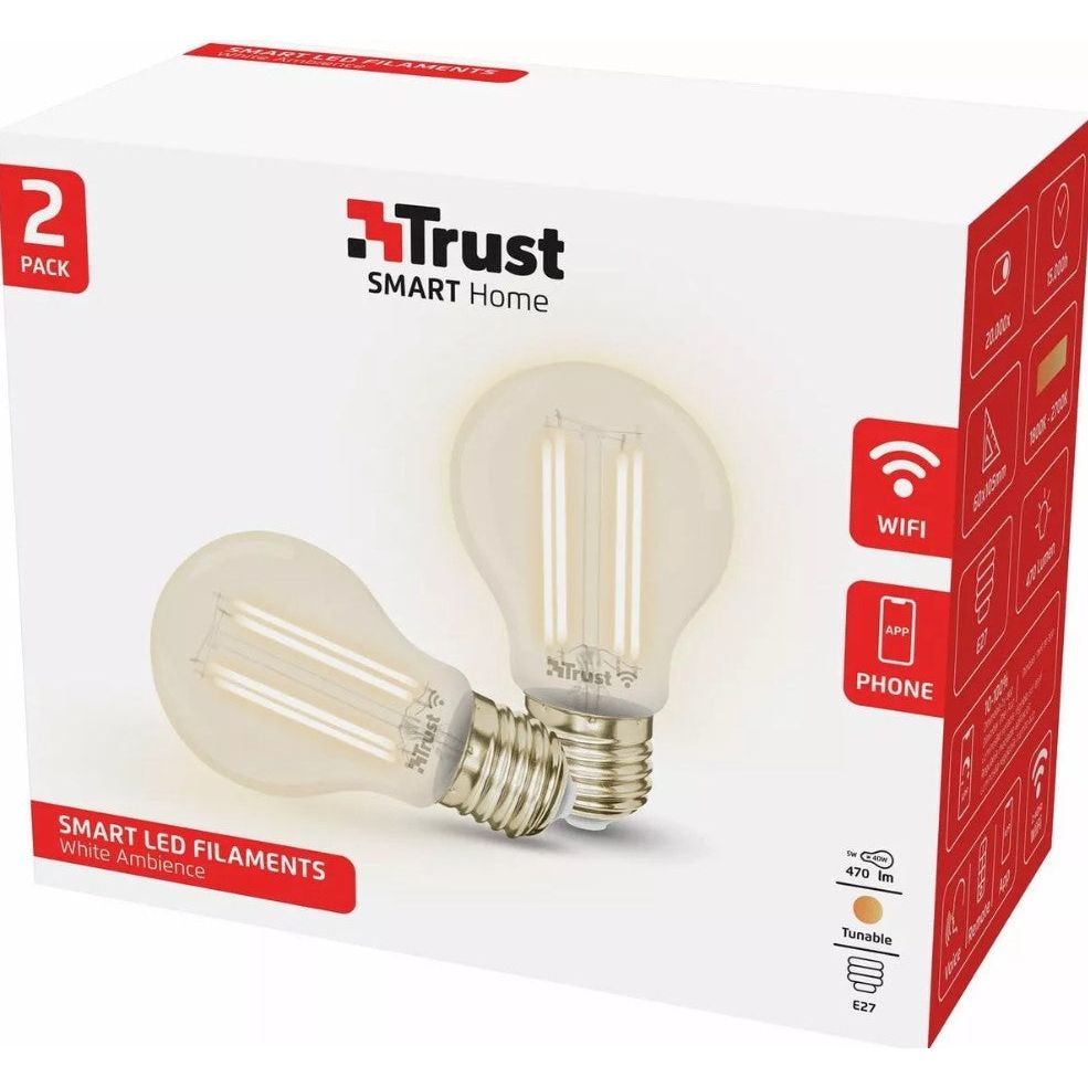 Trust Smart WiFi LED Filament Bulb – E27 Duo-Pack (White Ambience)