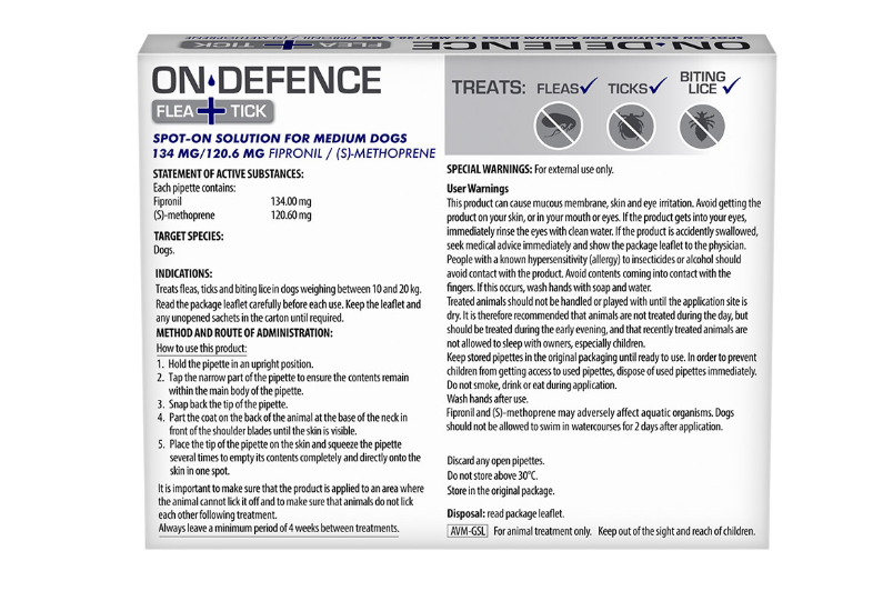 On Defence Flea & Tick Spot On Medium Dogs 10-20kg 3 Pack