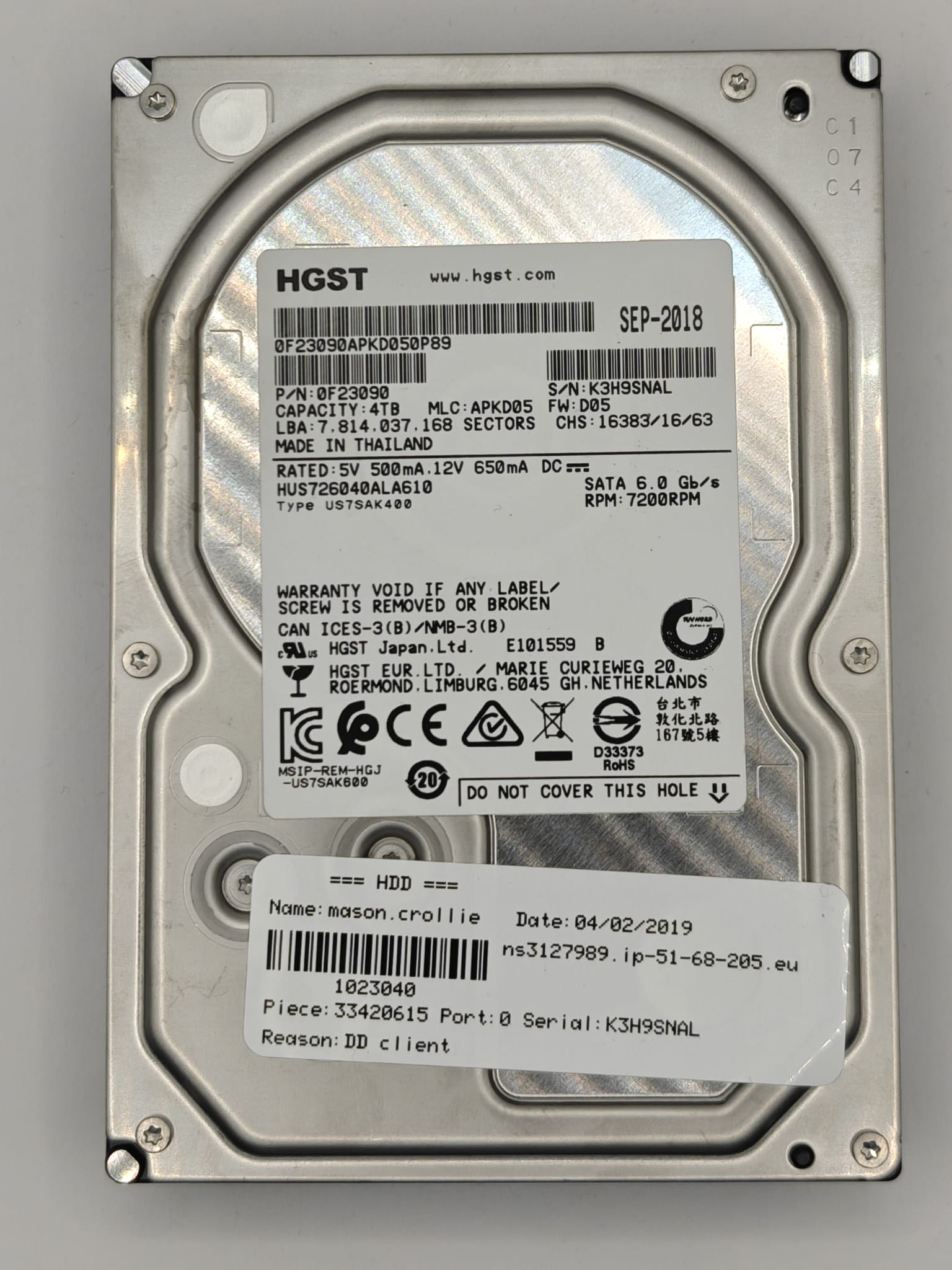 HGST Ultrastar 7K4000 4TB 3.5" SATA 6Gb/s Data Centre Hard Drive – Refurbished