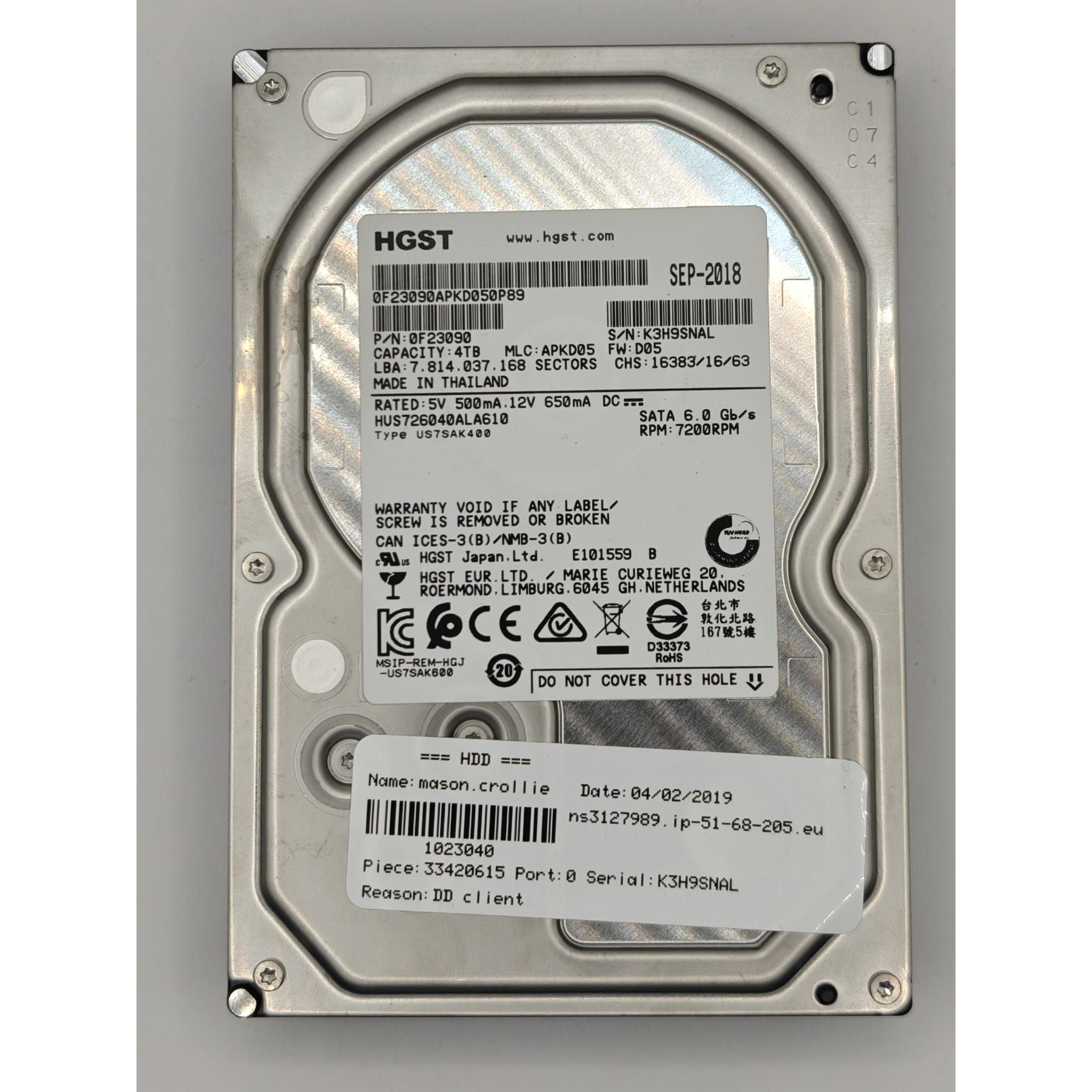 HGST Ultrastar 7K4000 4TB 3.5" SATA 6Gb/s Data Centre Hard Drive – Refurbished