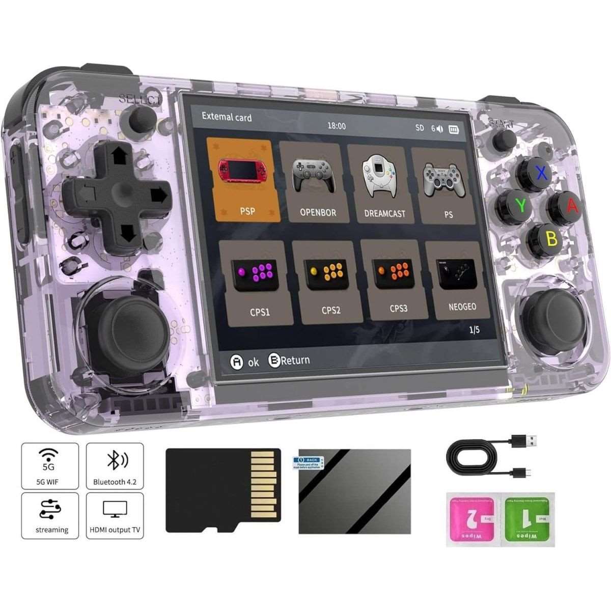 Anbernic RG35XX H Retro Handheld Game Console - Transparent Purple - Amar.co.uk