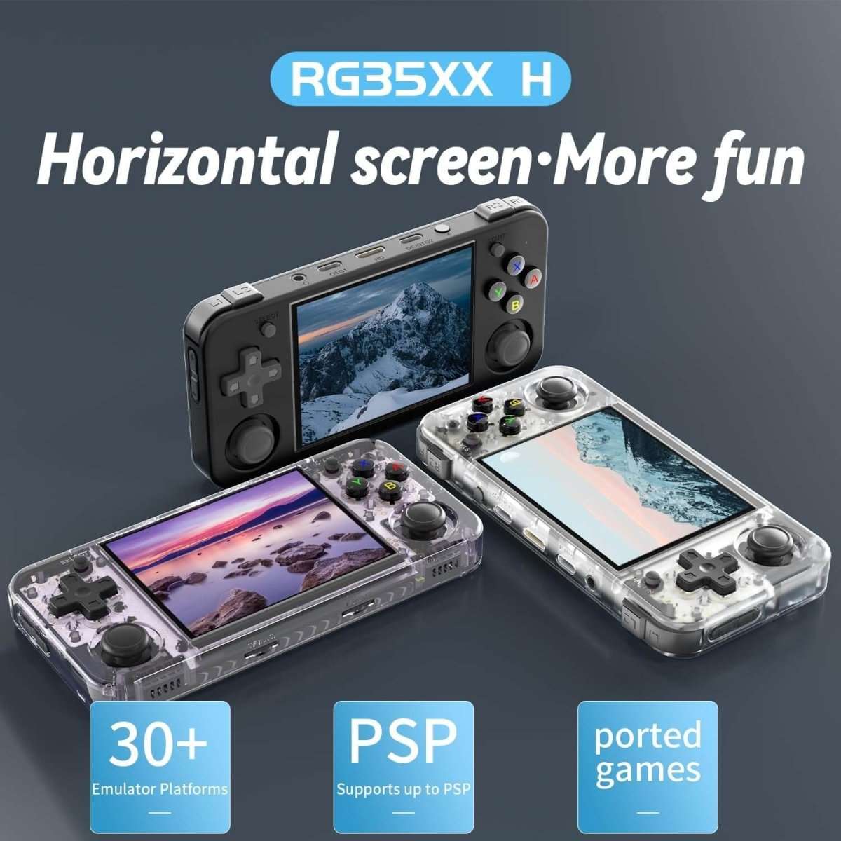 Anbernic RG35XX H Retro Handheld Game Console - Transparent Purple - Amar.co.uk