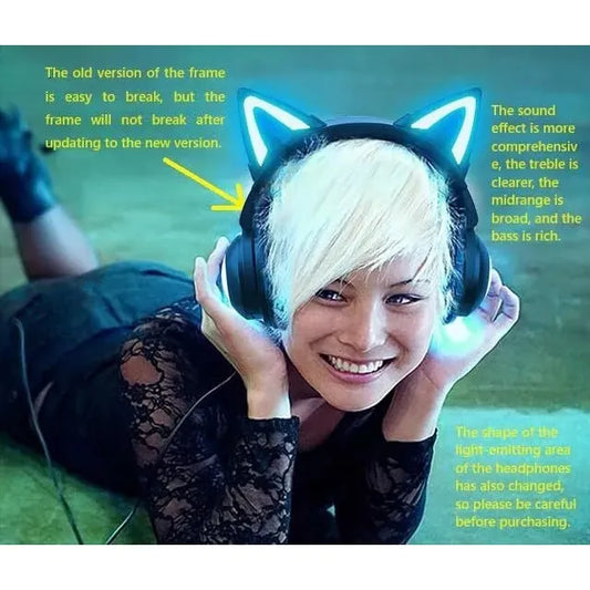 Axent Wear Cat Ear Headphones with LED Lights | Wireless & Wired Modes | High - Fidelity Sound - Amar.co.uk