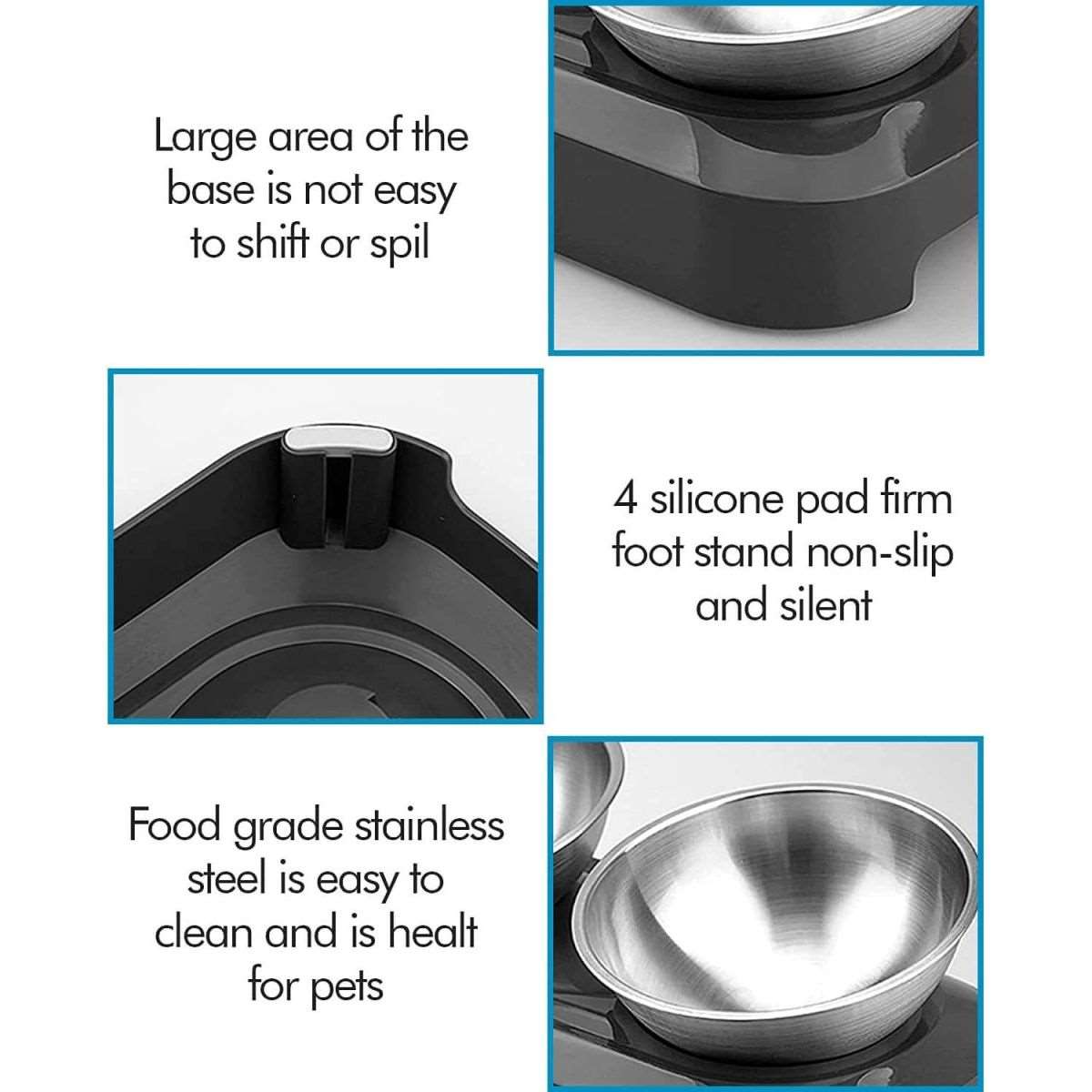 Edipets Adjustable Double Stainless Steel Pet Feeder for Cats & Dogs | 0° and 15° Tilt | Puppy to Large Pet Bowl - Amar.co.uk