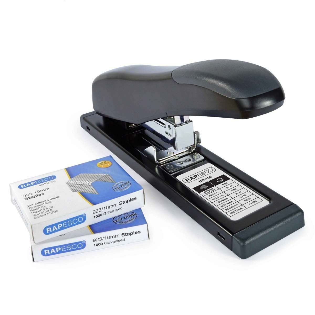 Rapesco 1276 ECO HD - 100 Heavy Duty Stapler, 100 Sheet Capacity, Black - Amar.co.uk