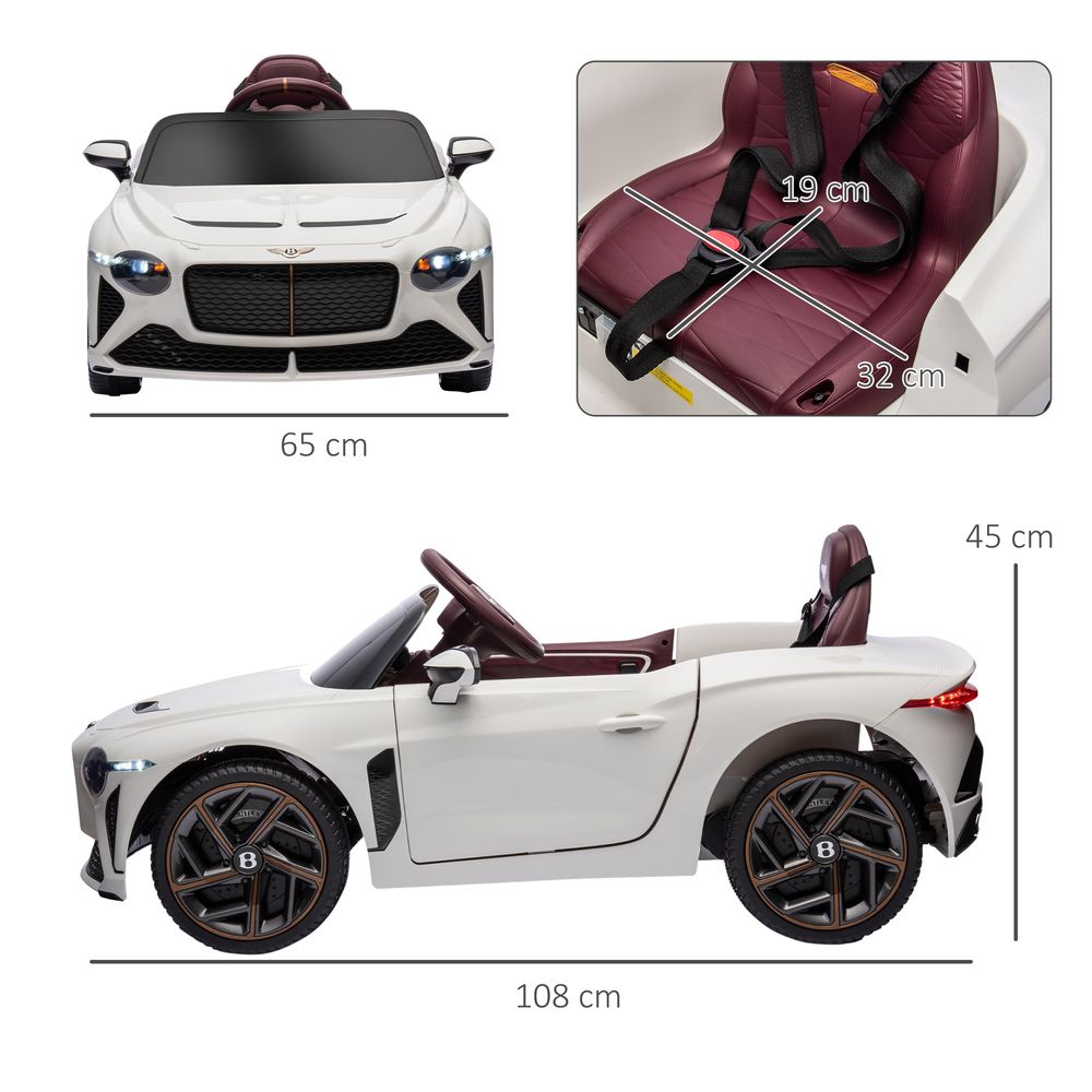 Bentley Bacalar Licensed 12V Kids Electric Car w/ Portable Battery - White - Amar