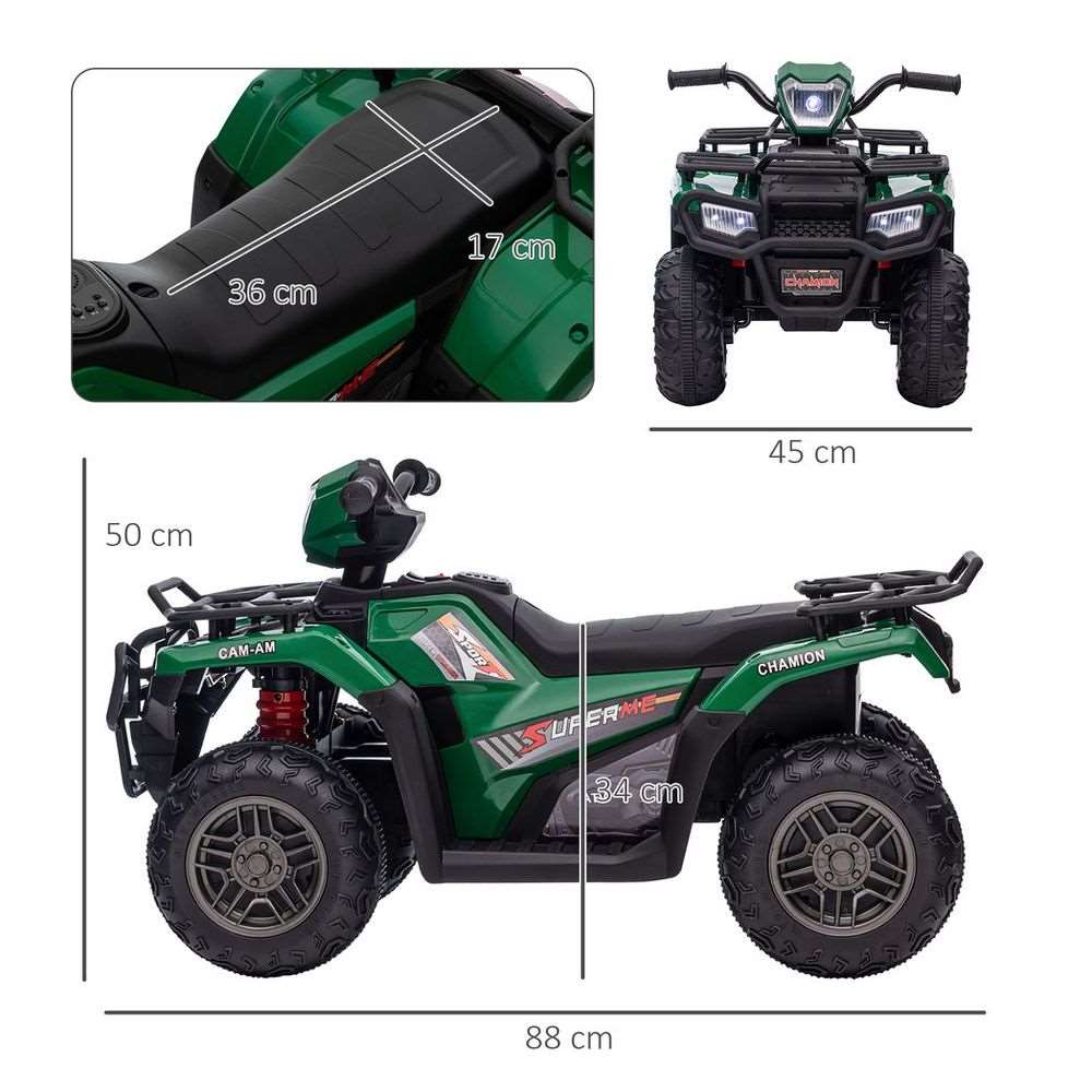 HOMCOM 12V Electric Quad Bike for Kids w/ LED Headlights, Music - Green