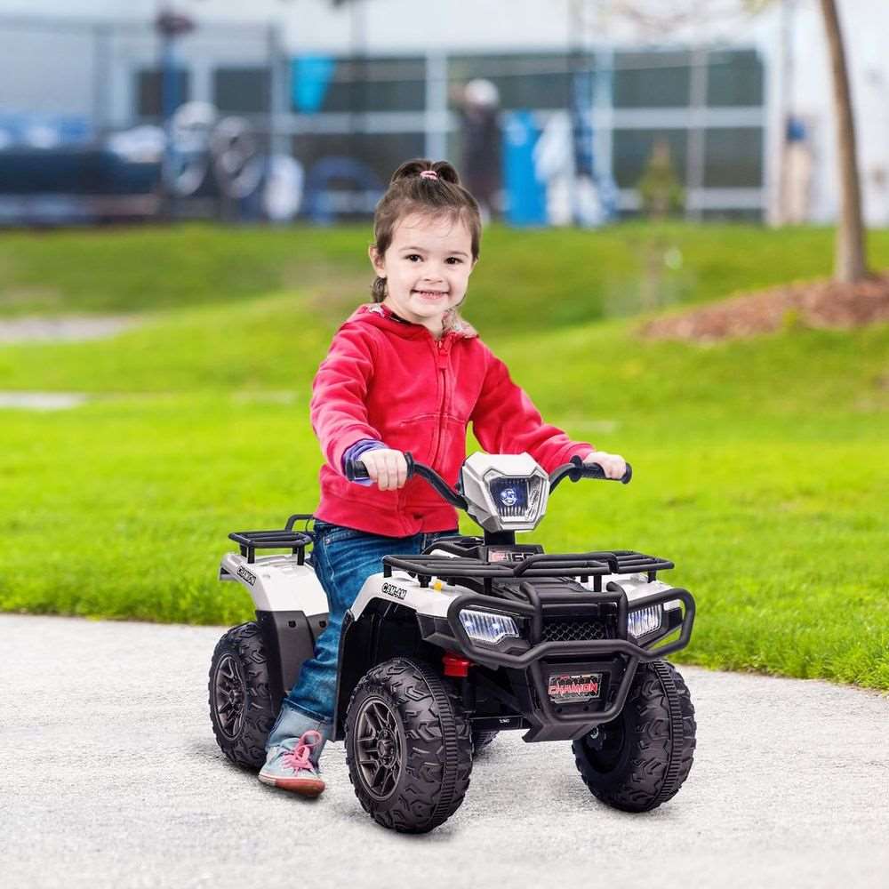 HOMCOM 12V Electric Quad Bike for Kids w/ LED Headlights, Music - White