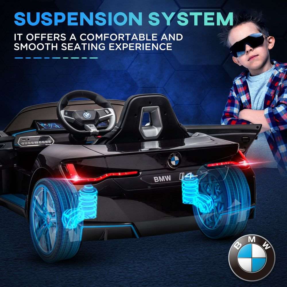 BMW i4 Licensed 12V Kids Electric Ride-On w/ Portable Battery - Black